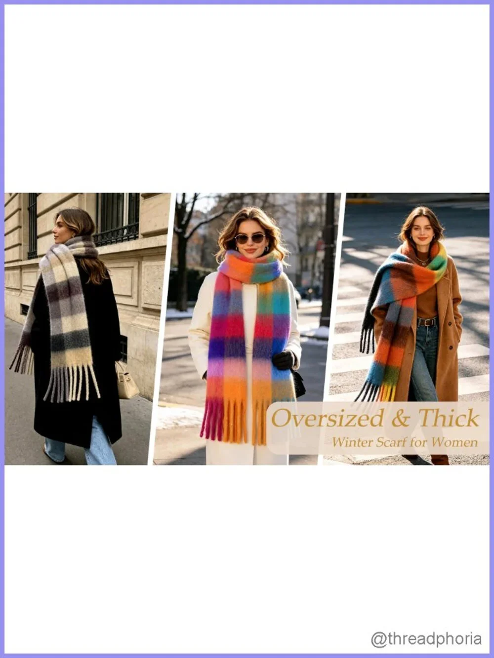 Chunky Oversized Plaid Blanket Scarf Wraps Winter Women's